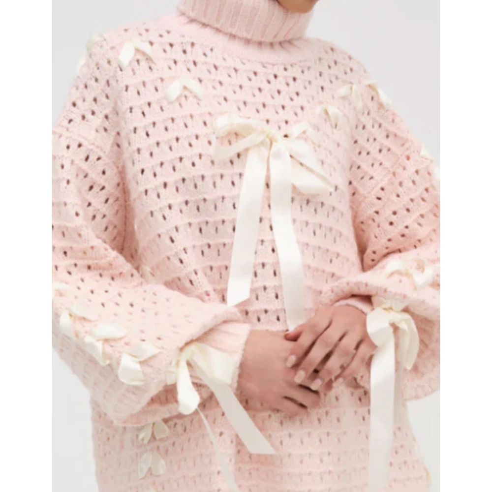 Pink Knit Sweater with Ribbon Details - Picture 11 of 12